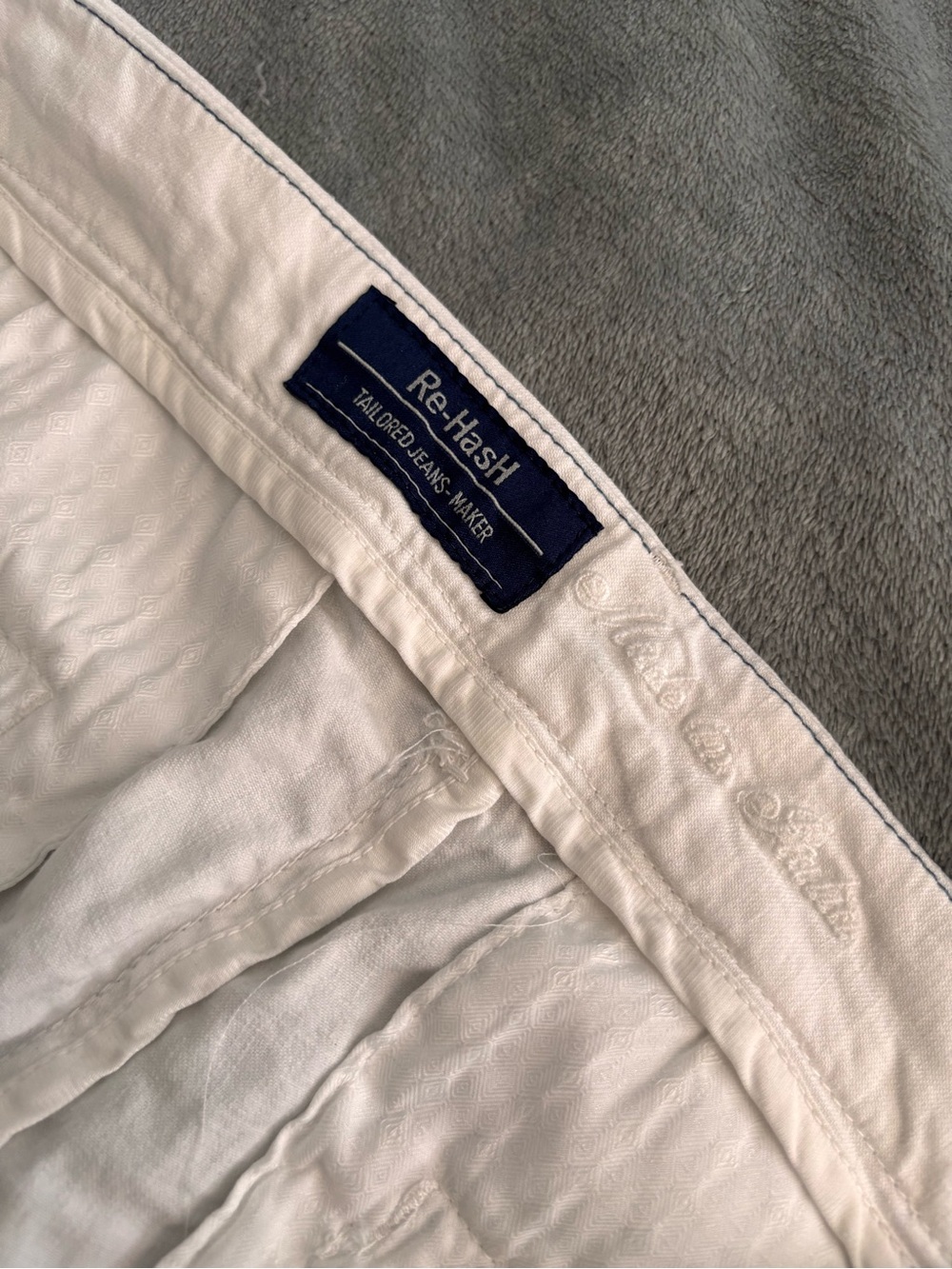 Re-Hash Men’s White Dress Pants with Navy Label